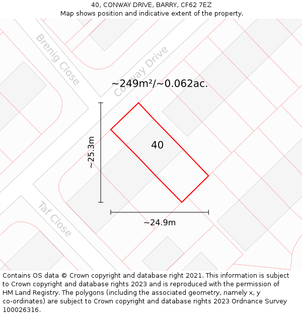 40, CONWAY DRIVE, BARRY, CF62 7EZ: Plot and title map