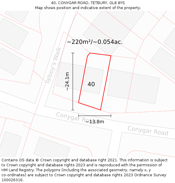 40, CONYGAR ROAD, TETBURY, GL8 8YS: Plot and title map