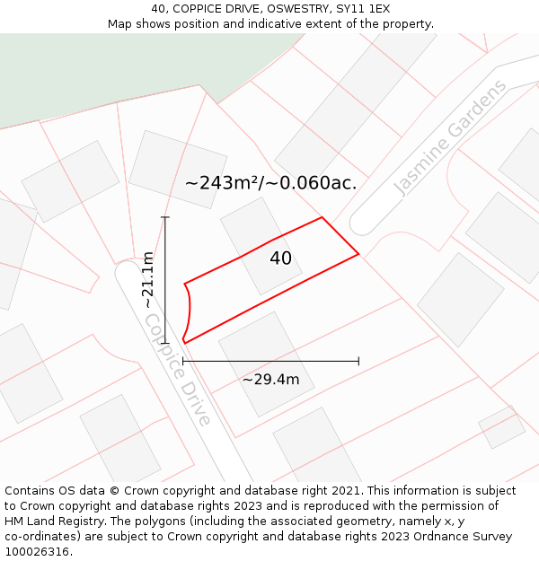 40, COPPICE DRIVE, OSWESTRY, SY11 1EX: Plot and title map
