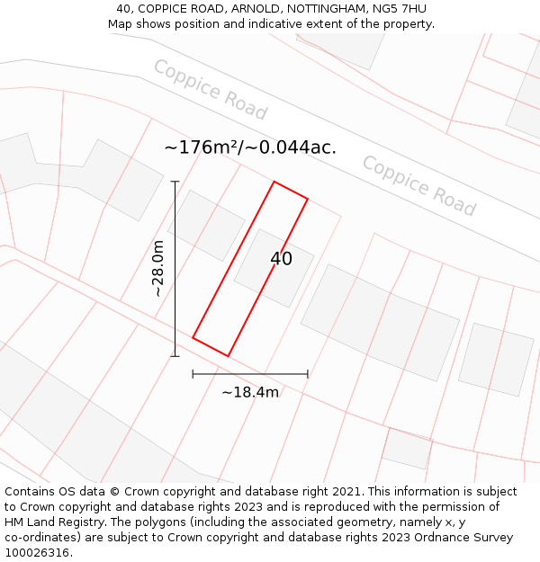 40, COPPICE ROAD, ARNOLD, NOTTINGHAM, NG5 7HU: Plot and title map