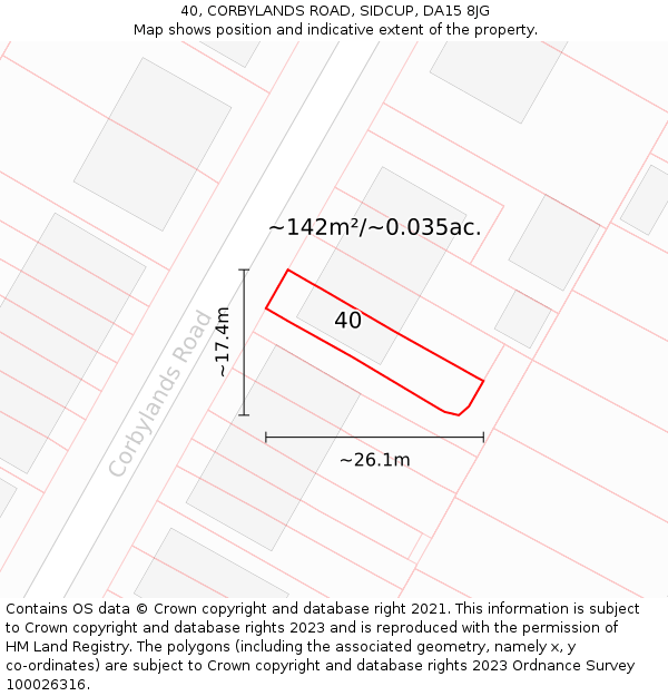40, CORBYLANDS ROAD, SIDCUP, DA15 8JG: Plot and title map