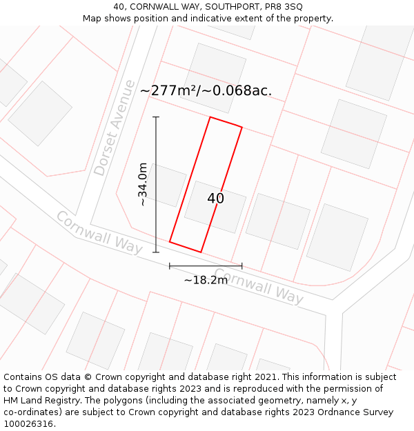 40, CORNWALL WAY, SOUTHPORT, PR8 3SQ: Plot and title map
