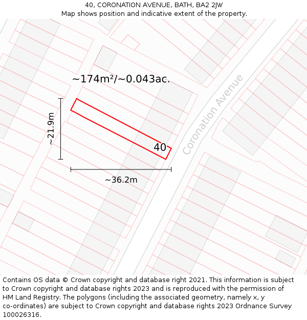 40, CORONATION AVENUE, BATH, BA2 2JW: Plot and title map