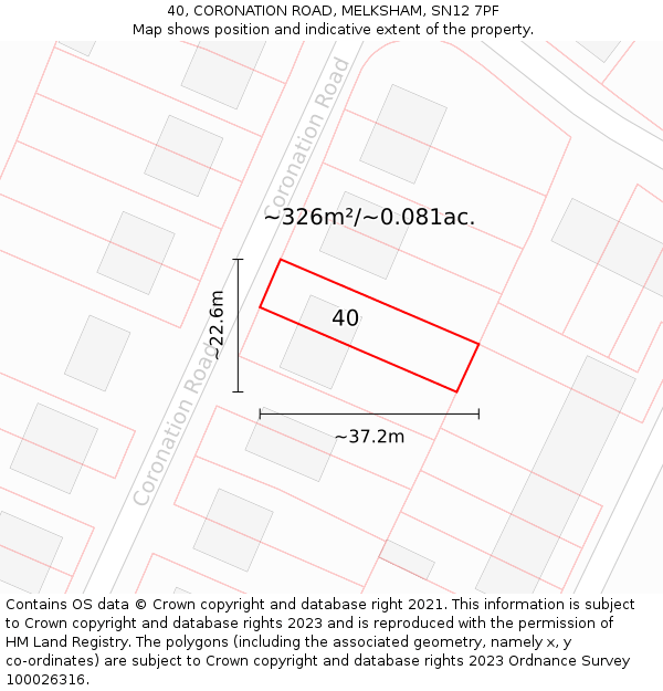 40, CORONATION ROAD, MELKSHAM, SN12 7PF: Plot and title map