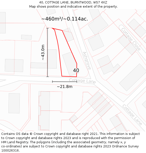 40, COTTAGE LANE, BURNTWOOD, WS7 4XZ: Plot and title map