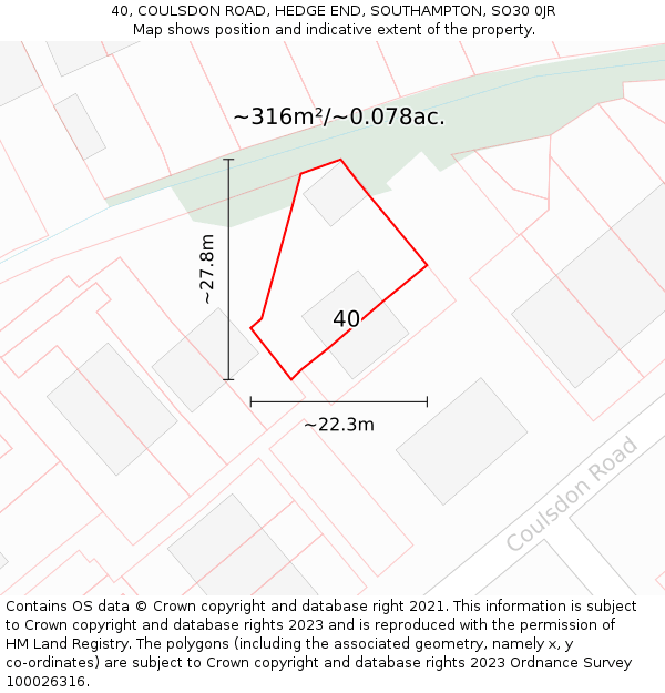 40, COULSDON ROAD, HEDGE END, SOUTHAMPTON, SO30 0JR: Plot and title map