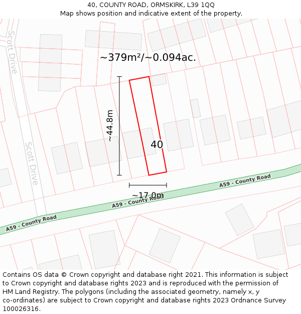 40, COUNTY ROAD, ORMSKIRK, L39 1QQ: Plot and title map