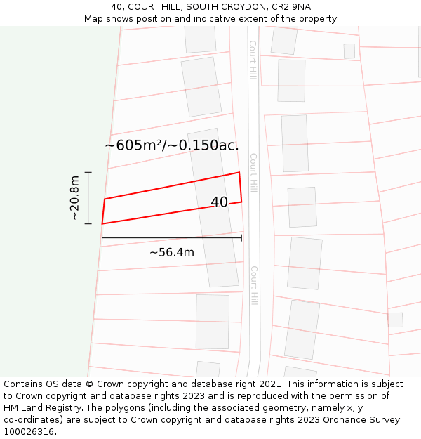 40, COURT HILL, SOUTH CROYDON, CR2 9NA: Plot and title map