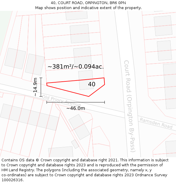 40, COURT ROAD, ORPINGTON, BR6 0PN: Plot and title map
