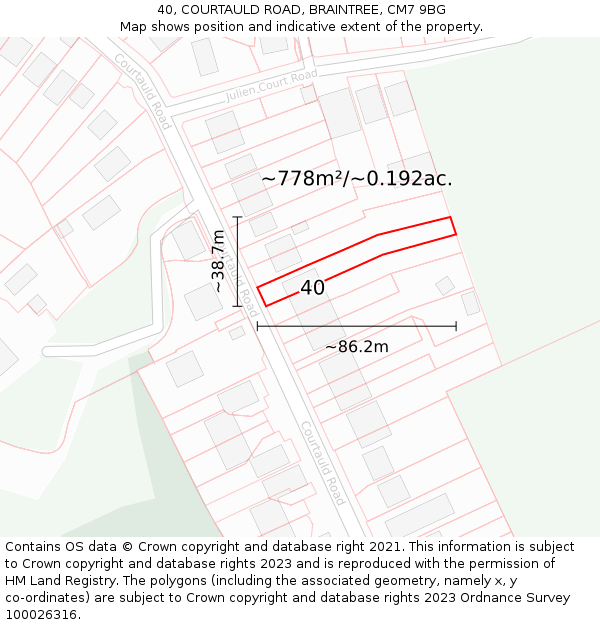 40, COURTAULD ROAD, BRAINTREE, CM7 9BG: Plot and title map