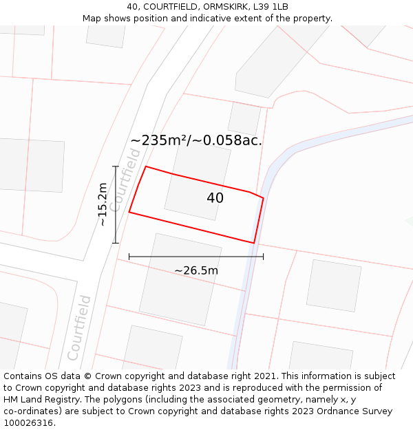 40, COURTFIELD, ORMSKIRK, L39 1LB: Plot and title map