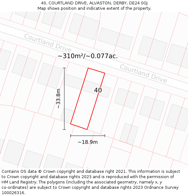 40, COURTLAND DRIVE, ALVASTON, DERBY, DE24 0GJ: Plot and title map