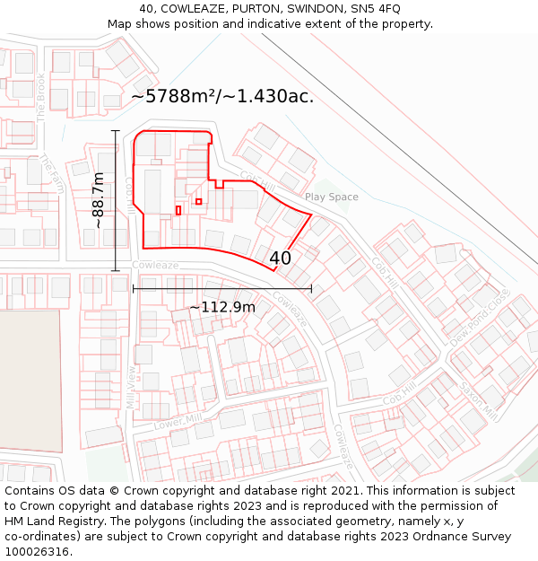 40, COWLEAZE, PURTON, SWINDON, SN5 4FQ: Plot and title map