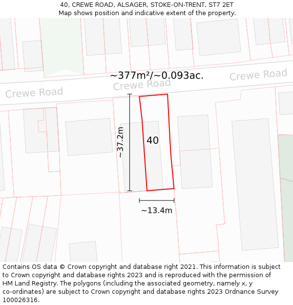 40, CREWE ROAD, ALSAGER, STOKE-ON-TRENT, ST7 2ET: Plot and title map