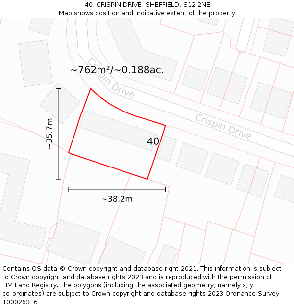 40, CRISPIN DRIVE, SHEFFIELD, S12 2NE: Plot and title map