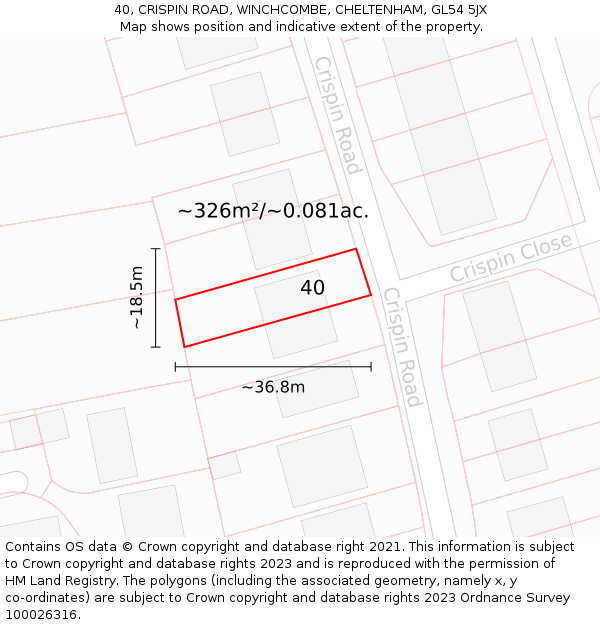 40, CRISPIN ROAD, WINCHCOMBE, CHELTENHAM, GL54 5JX: Plot and title map