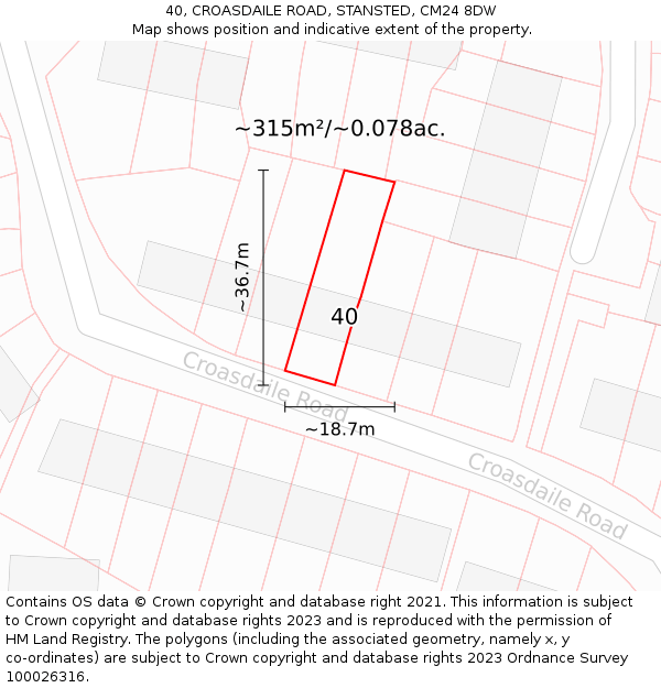40, CROASDAILE ROAD, STANSTED, CM24 8DW: Plot and title map