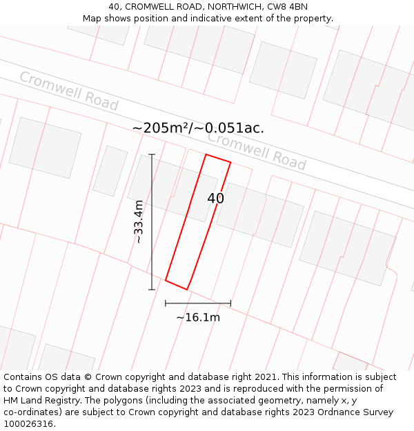 40, CROMWELL ROAD, NORTHWICH, CW8 4BN: Plot and title map