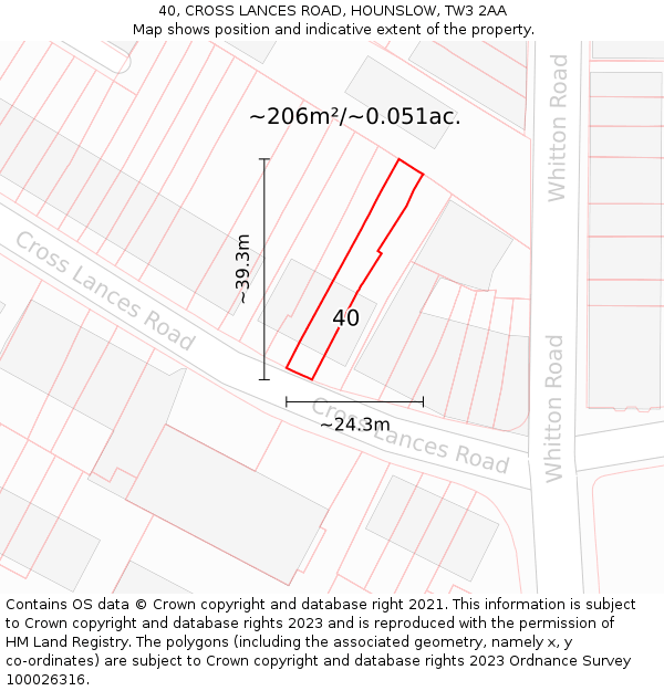 40, CROSS LANCES ROAD, HOUNSLOW, TW3 2AA: Plot and title map