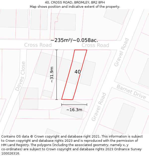40, CROSS ROAD, BROMLEY, BR2 8PH: Plot and title map