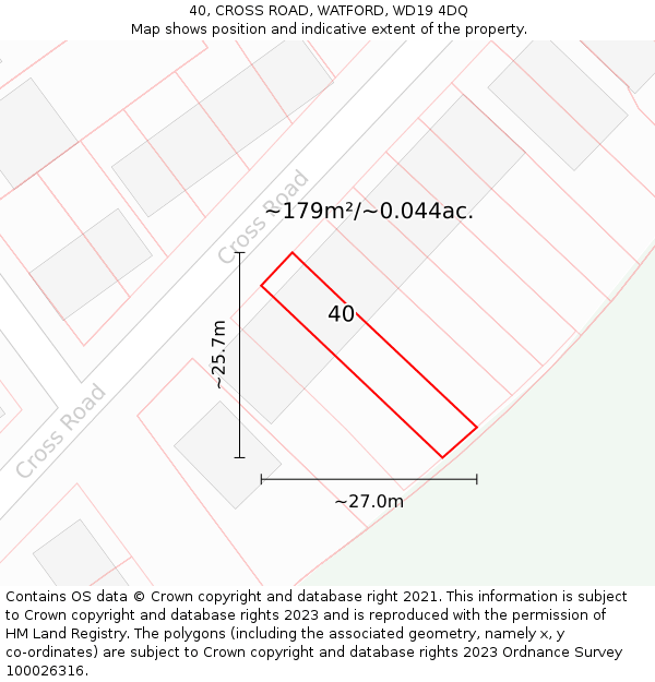 40, CROSS ROAD, WATFORD, WD19 4DQ: Plot and title map
