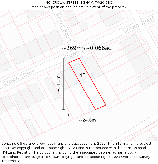 40, CROWN STREET, EGHAM, TW20 9BQ: Plot and title map
