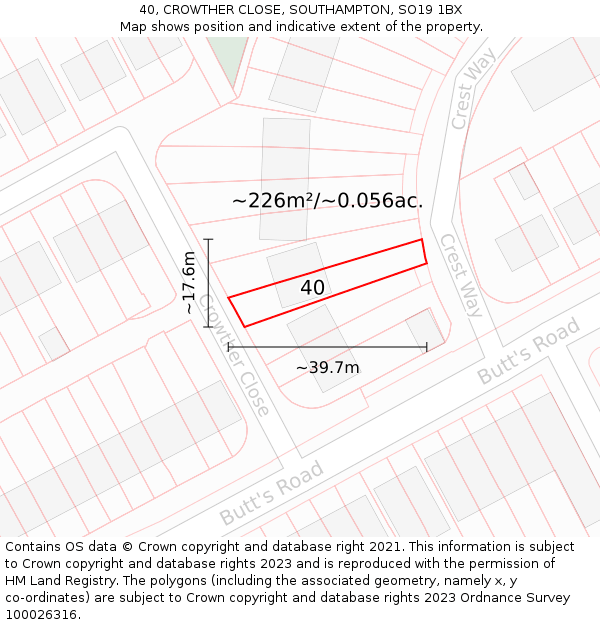 40, CROWTHER CLOSE, SOUTHAMPTON, SO19 1BX: Plot and title map