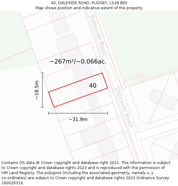 40, DALESIDE ROAD, PUDSEY, LS28 8EX: Plot and title map