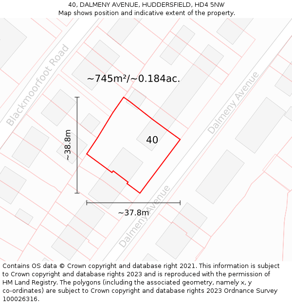 40, DALMENY AVENUE, HUDDERSFIELD, HD4 5NW: Plot and title map