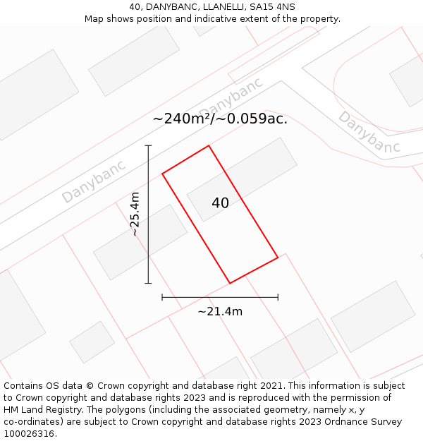 40, DANYBANC, LLANELLI, SA15 4NS: Plot and title map