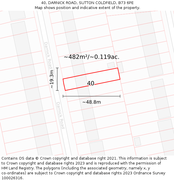 40, DARNICK ROAD, SUTTON COLDFIELD, B73 6PE: Plot and title map