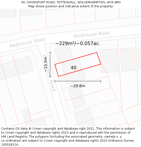 40, DAVENPORT ROAD, TETTENHALL, WOLVERHAMPTON, WV6 8RN: Plot and title map