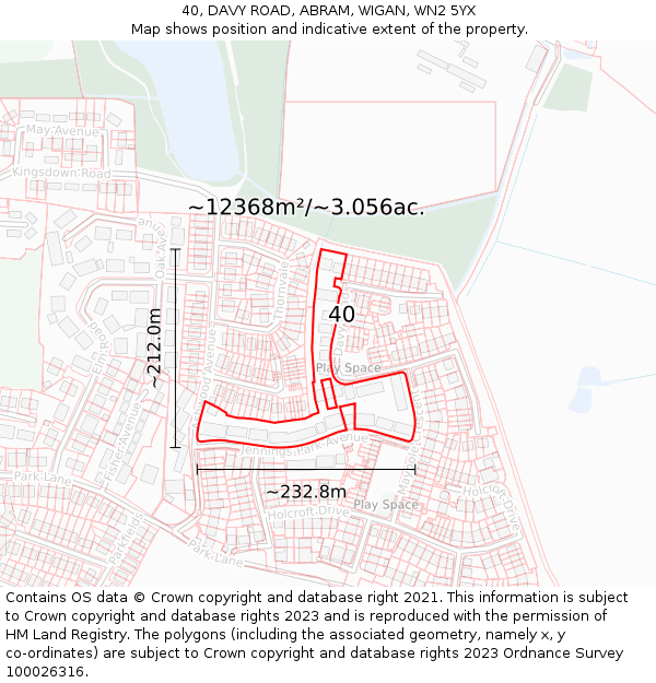 40, DAVY ROAD, ABRAM, WIGAN, WN2 5YX: Plot and title map