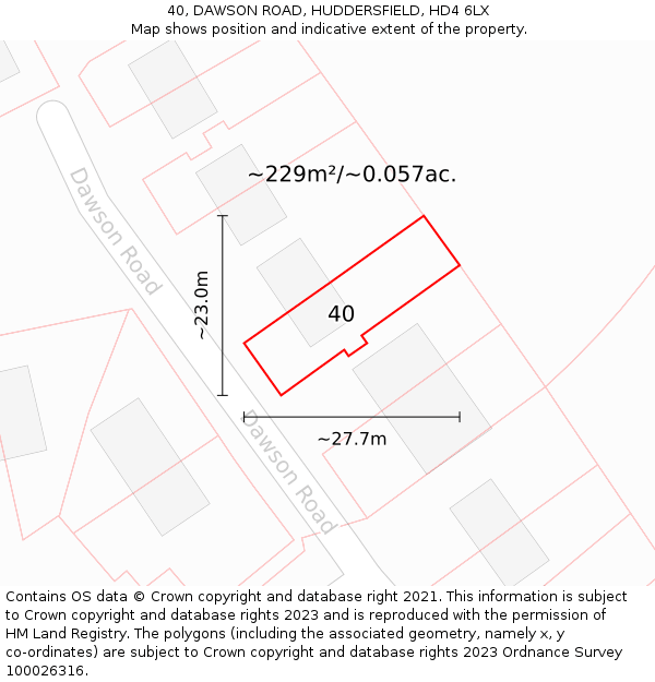 40, DAWSON ROAD, HUDDERSFIELD, HD4 6LX: Plot and title map