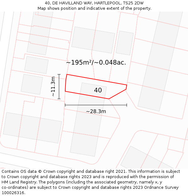 40, DE HAVILLAND WAY, HARTLEPOOL, TS25 2DW: Plot and title map