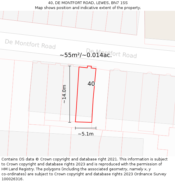 40, DE MONTFORT ROAD, LEWES, BN7 1SS: Plot and title map