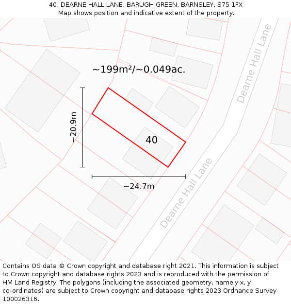 40, DEARNE HALL LANE, BARUGH GREEN, BARNSLEY, S75 1FX: Plot and title map
