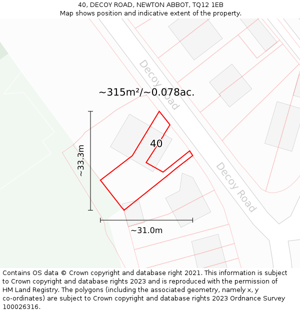 40, DECOY ROAD, NEWTON ABBOT, TQ12 1EB: Plot and title map