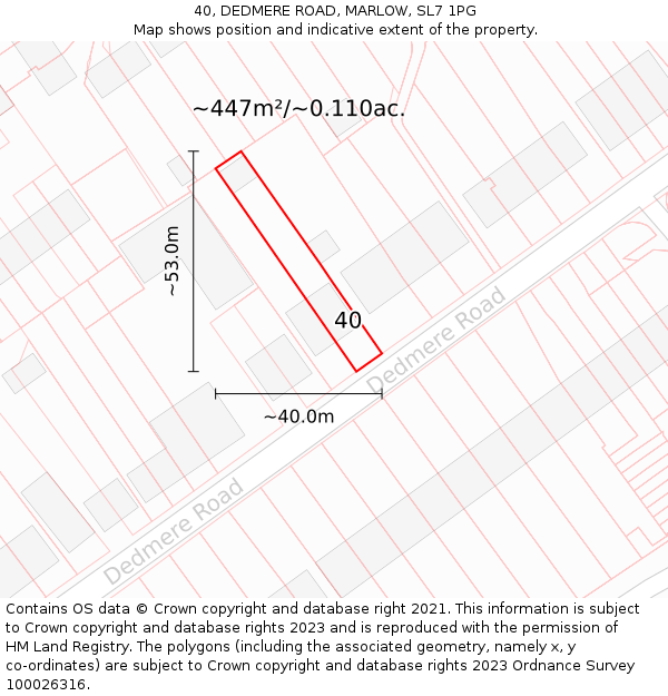40, DEDMERE ROAD, MARLOW, SL7 1PG: Plot and title map