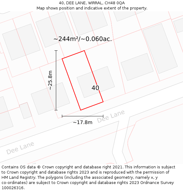40, DEE LANE, WIRRAL, CH48 0QA: Plot and title map
