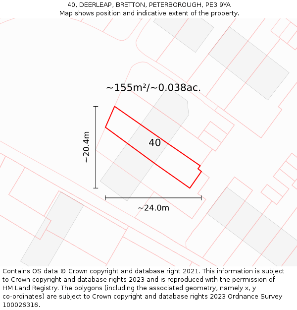 40, DEERLEAP, BRETTON, PETERBOROUGH, PE3 9YA: Plot and title map