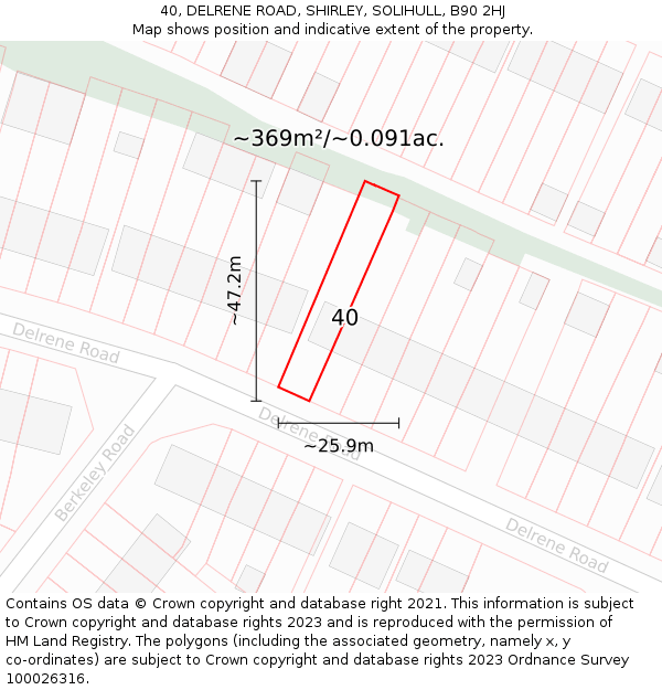 40, DELRENE ROAD, SHIRLEY, SOLIHULL, B90 2HJ: Plot and title map