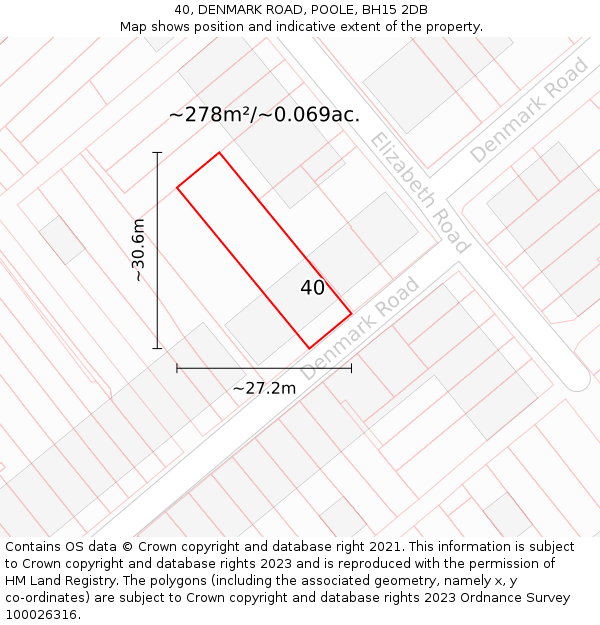 40, DENMARK ROAD, POOLE, BH15 2DB: Plot and title map