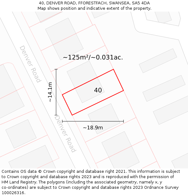 40, DENVER ROAD, FFORESTFACH, SWANSEA, SA5 4DA: Plot and title map