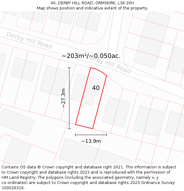40, DERBY HILL ROAD, ORMSKIRK, L39 2XH: Plot and title map