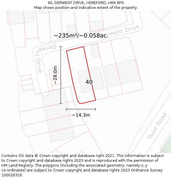 40, DERWENT DRIVE, HEREFORD, HR4 9PS: Plot and title map