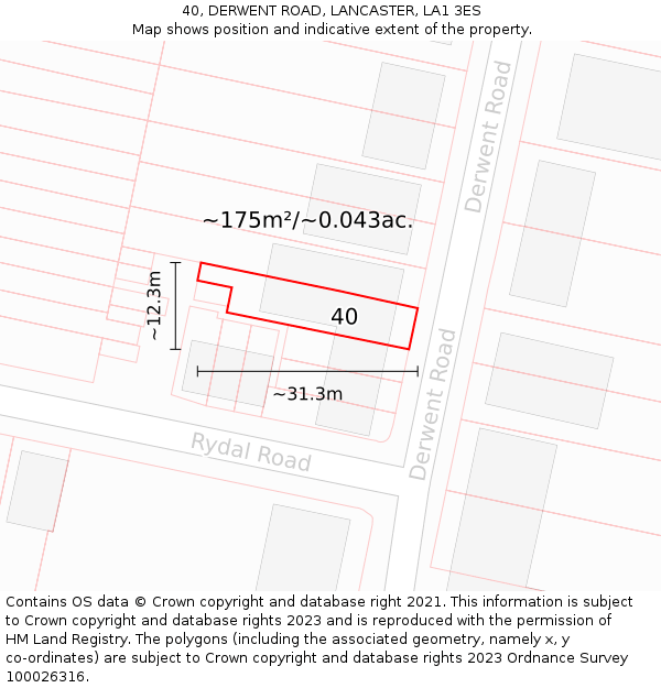 40, DERWENT ROAD, LANCASTER, LA1 3ES: Plot and title map