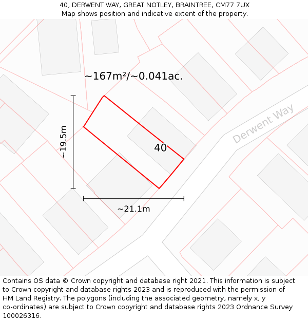 40, DERWENT WAY, GREAT NOTLEY, BRAINTREE, CM77 7UX: Plot and title map