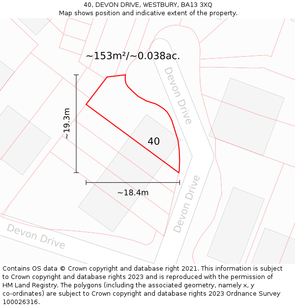 40, DEVON DRIVE, WESTBURY, BA13 3XQ: Plot and title map