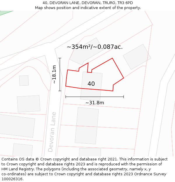 40, DEVORAN LANE, DEVORAN, TRURO, TR3 6PD: Plot and title map